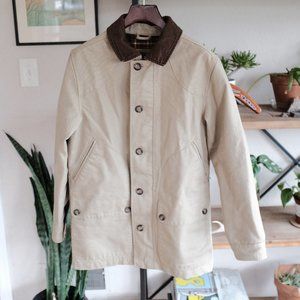 VTG Eddie Bauer Chore Coat Tan Canvas Plaid Blanket Lined Size S